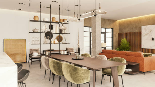 modern apartment dining room interior - home decoration stock pictures, royalty-free photos & images