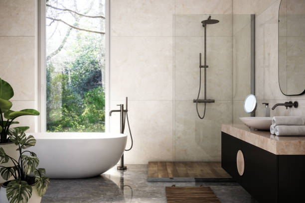 modern bathroom interior stock photo - home decoration stock pictures, royalty-free photos & images