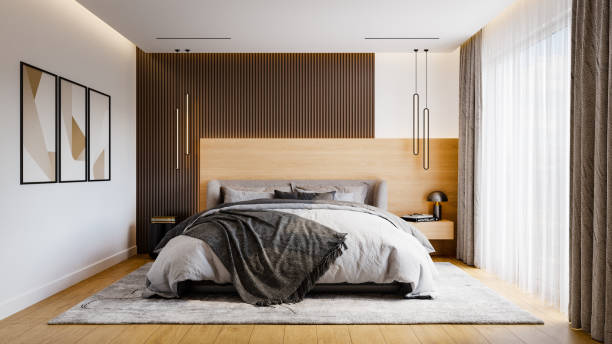 modern bedroom architecture - home decoration stock pictures, royalty-free photos & images