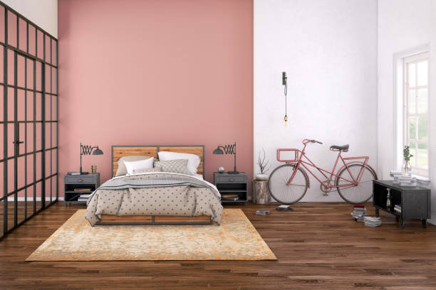 modern bedroom interior with blank wall for copy space - home decoration stock pictures, royalty-free photos & images