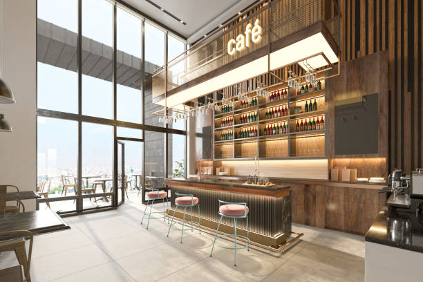 modern café interior design - home decoration stock pictures, royalty-free photos & images