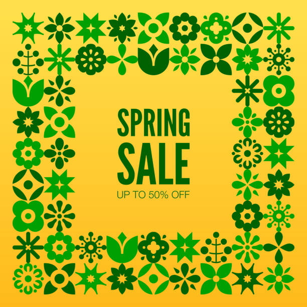 modern geometric flower frame spring sale banner template background - garden decoration stock illustrations