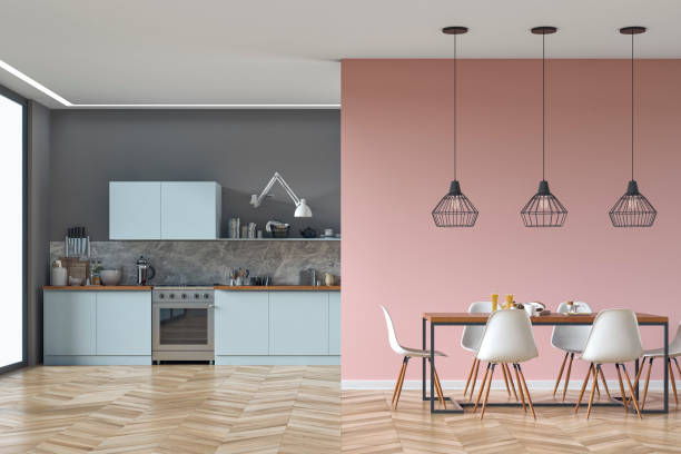 modern kitchen and dining room stock photo - home decoration stock pictures, royalty-free photos & images
