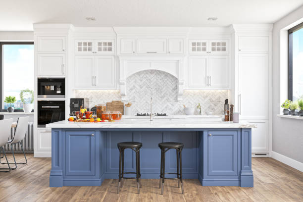 modern kitchen with smart speaker - home decoration stock pictures, royalty-free photos & images