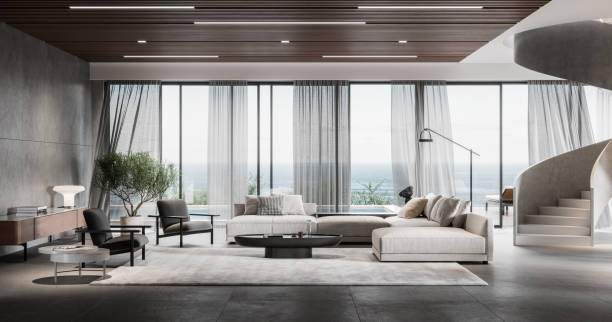 modern living room in 3d - home decoration stock pictures, royalty-free photos & images
