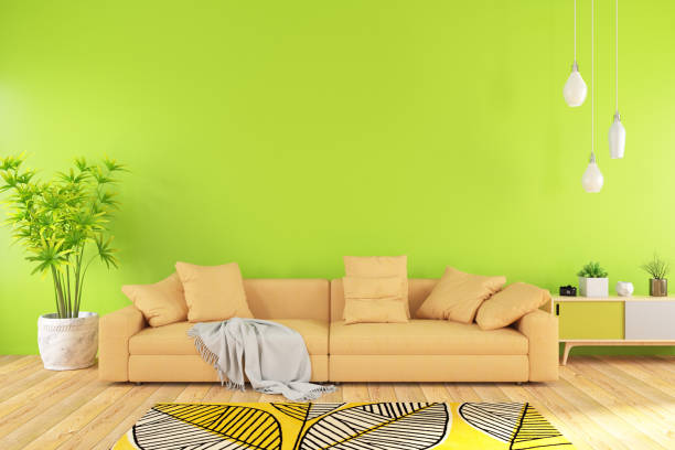 modern living room with sofa and green wall - home decoration stock pictures, royalty-free photos & images