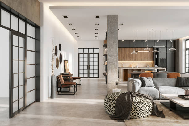 modern loft apartment interior - home decoration stock pictures, royalty-free photos & images