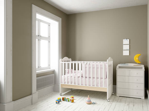 modern nursery room with blank frame - home decoration stock pictures, royalty-free photos & images