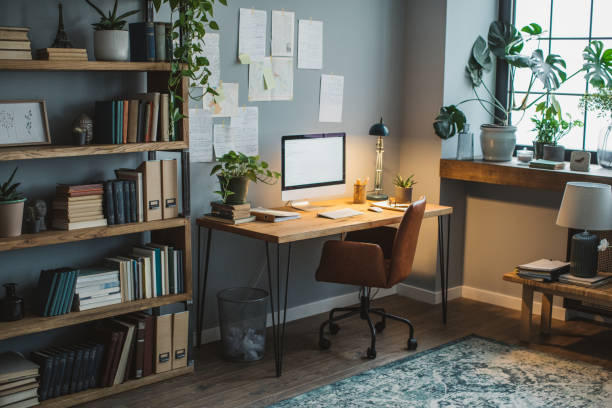 modern office at home - home decoration stock pictures, royalty-free photos & images
