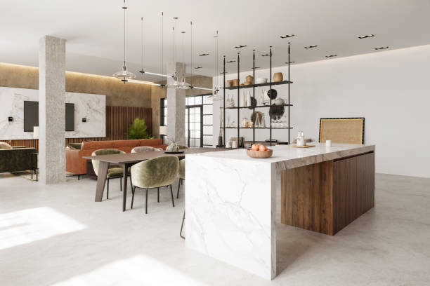 modern open plan apartment interior - home decoration stock pictures, royalty-free photos & images