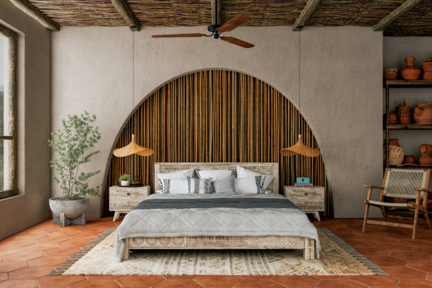modern rustic bedroom interior - home decoration stock pictures, royalty-free photos & images