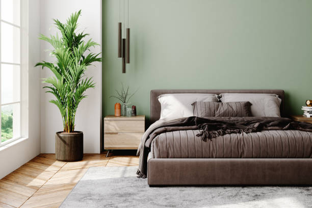 modern style bedroom interior - home decoration stock pictures, royalty-free photos & images