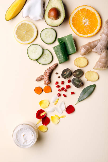 moisturizing cream with natural ingredients - food stock pictures, royalty-free photos & images