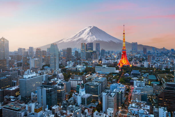 mt. fuji and tokyo skyline - travel stock pictures, royalty-free photos & images
