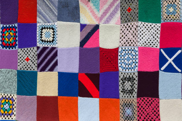 multicolored knitted patchwork - fashion stock pictures, royalty-free photos & images