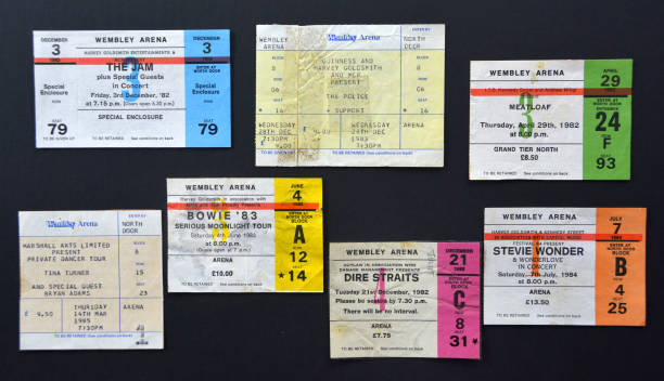Music memorabilia - A selection of Wembley Arena concert tickets, 1982-1985, photographed on 19th October 2020. It includes shows by David Bowie, The...