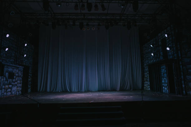 music stage theater concert with backdrop illuminated with stage light - concert stock pictures, royalty-free photos & images