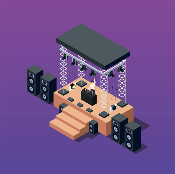 music stage with dj isometric vector - concert stock illustrations