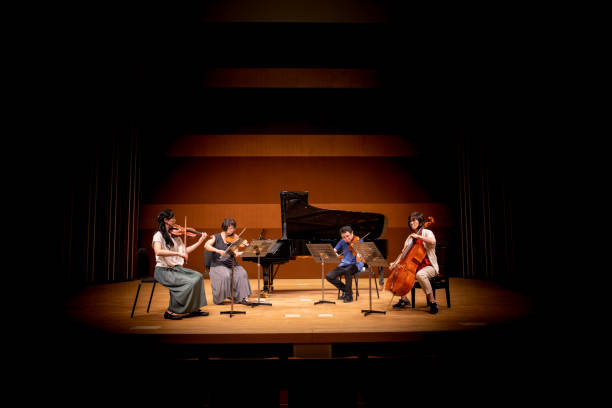 musician playing instruments at classical concert - concert stock pictures, royalty-free photos & images