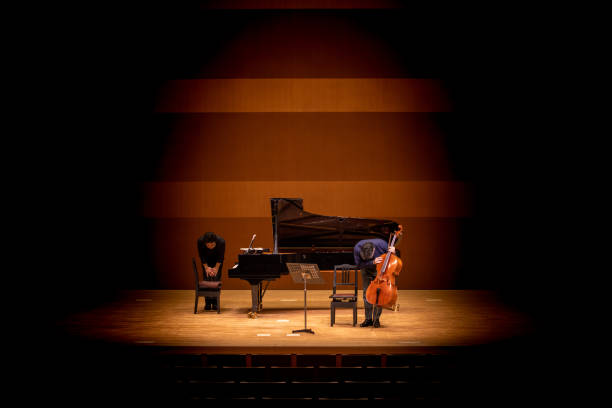 musicians bowing after the play at classical music concert - concert stock pictures, royalty-free photos & images