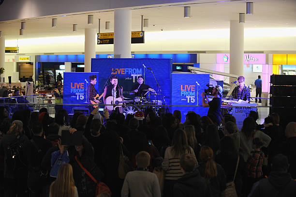Musicians Charley Bagnall, Jake Roche, Lewi Morgan and Danny Wilkin of the band Rixton perform at JetBlue's Live From T5 Concert Series at JetBlue's...