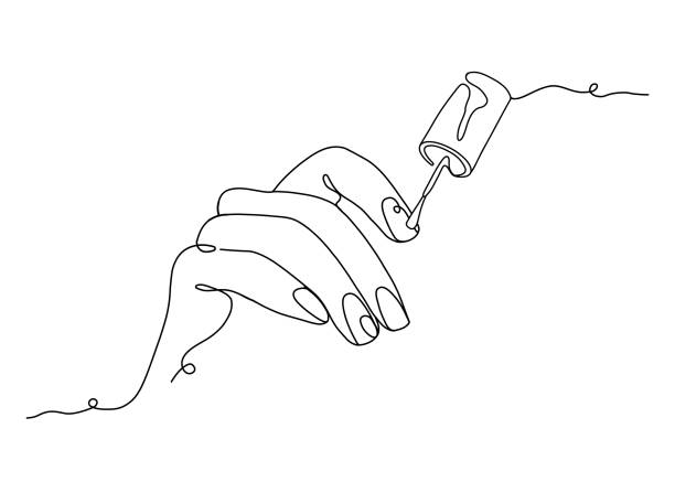 nail polish continuous line illustration - nails art stock illustrations