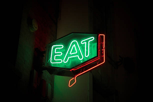 neon fast food restaurant sign - food stock pictures, royalty-free photos & images