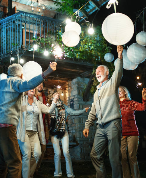 new year's party. - garden decoration stock pictures, royalty-free photos & images