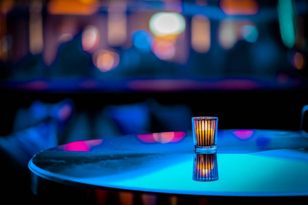 nightclub bar scene of abstract nightlife with candle and table at restaurant - home decoration stock pictures, royalty-free photos & images