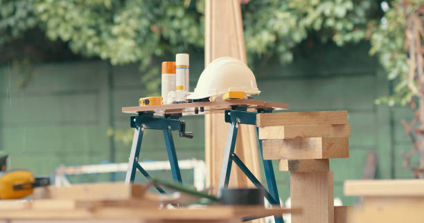 of woodworking supplies in the backyard at home - home decoration stock pictures, royalty-free photos & images
