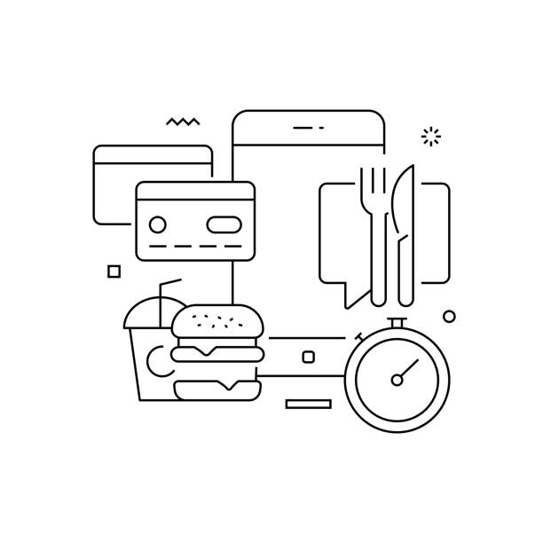 online food order related conceptual vector illustration. take out food, restaurant, 24/7, order, mobile app. - junk food stock illustrations