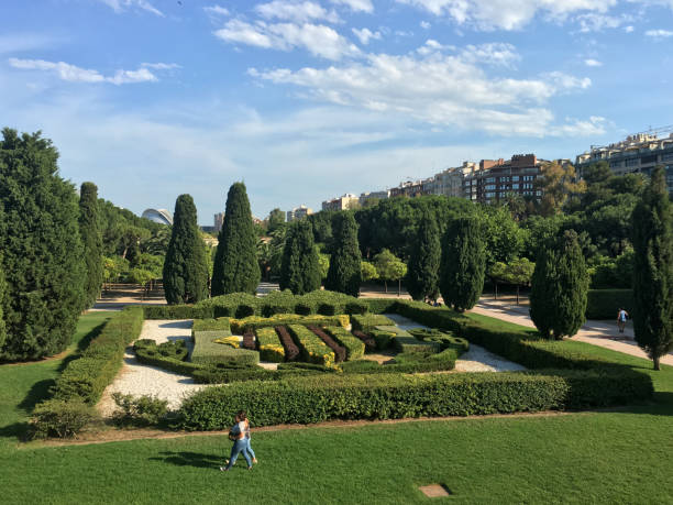 ornamental gardens in the turia dried riverbed - garden decoration stock pictures, royalty-free photos & images