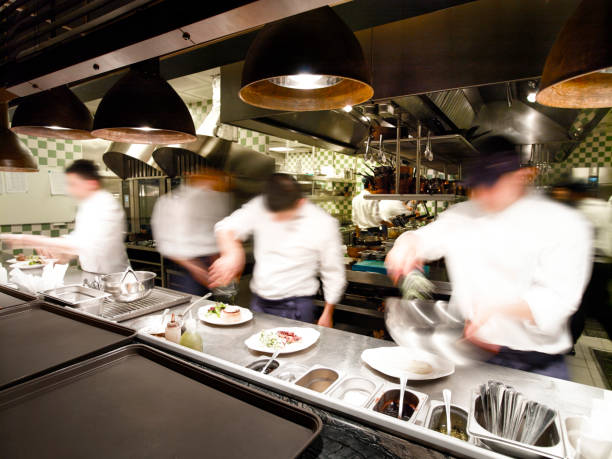 overly busy restaurant kitchen - food stock pictures, royalty-free photos & images
