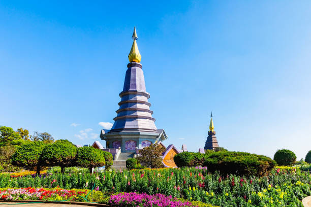 pagoda of doi inthanon national park, chiang mai, thailand - garden decoration stock pictures, royalty-free photos & images
