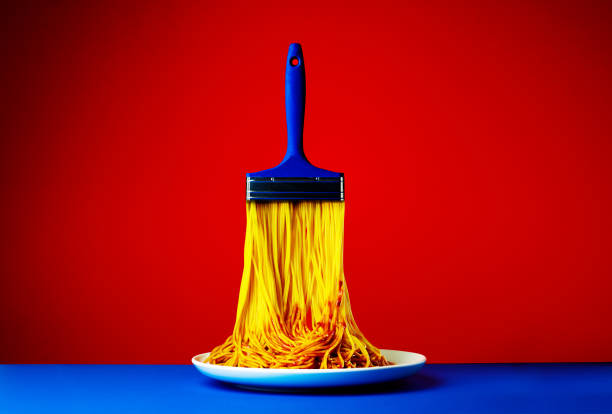 paint brush made of noodles creative combination - food stock pictures, royalty-free photos & images