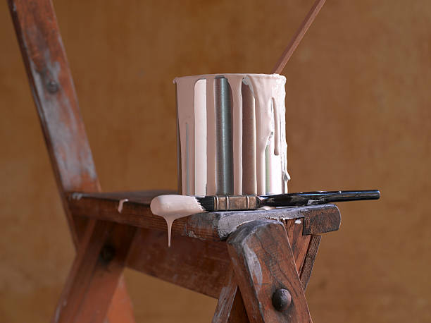 paint pot on ladder - home decoration stock pictures, royalty-free photos & images