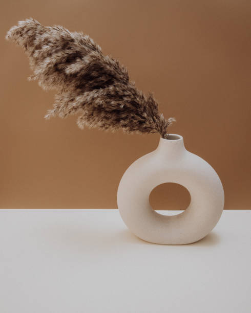 pampas grass in shape vase, stylish modern dried flower arrangement , art deco, boho - home decoration stock pictures, royalty-free photos & images