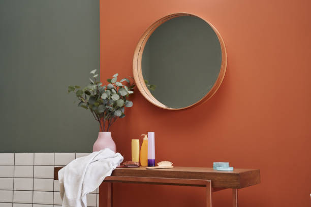 part of interior with mirror and makeup table - home decoration stock pictures, royalty-free photos & images