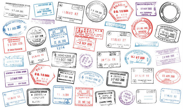 passport stamps vector illustration - travel stock illustrations