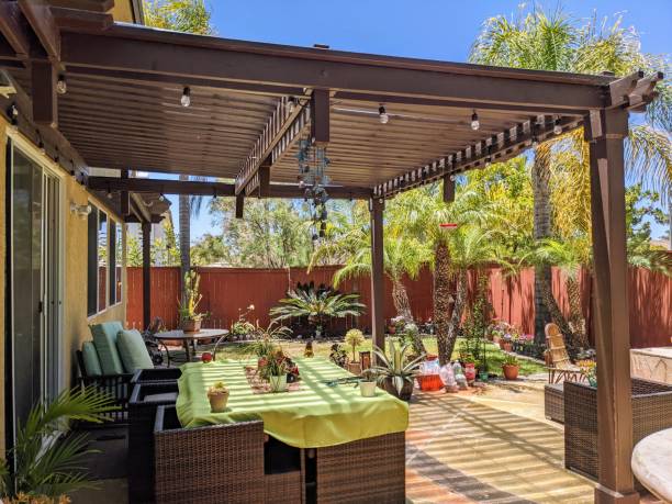 patio and backyard - garden decoration stock pictures, royalty-free photos & images