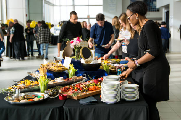 people socialize at conference meeting/luncheon - food stock pictures, royalty-free photos & images