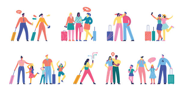 people traveling set - travel stock illustrations