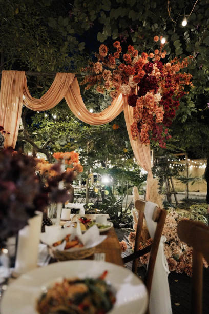 picture of catering service with food and drinks prepared in the restaurant for wedding guests. - home decoration stock pictures, royalty-free photos & images