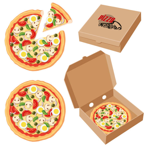 pizza inside a cardbox clip art - junk food stock illustrations