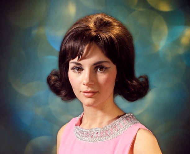 portrait of brunette woman with flip hairstyle. - hairstyle fotografías e imágenes de stock