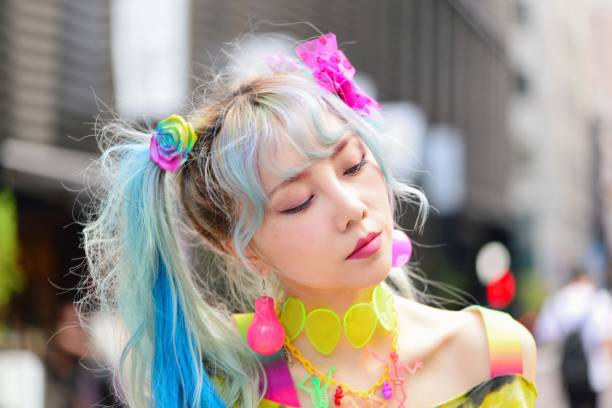 portrait of eccentric young woman - hairstyle stock pictures, royalty-free photos & images