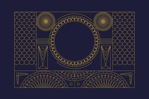 postcard for text. vector geometric illustration with gold lines. - home decoration stock illustrations