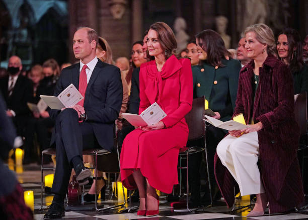 Previously unissued photo dated 08/12/21 Prince William, Duke of Cambridge, Catherine, Duchess of Cambridge and Sophie, Countess of Wessex take part...