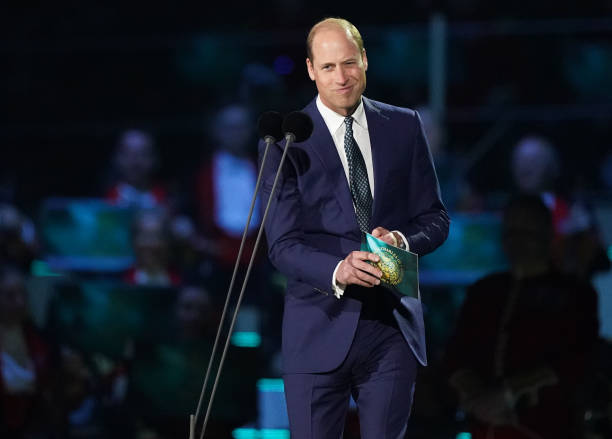 Prince William, Prince of Wales speaks on stage during the Coronation Concert in the grounds of Windsor Castle on May 7, 2023 in Windsor, England....