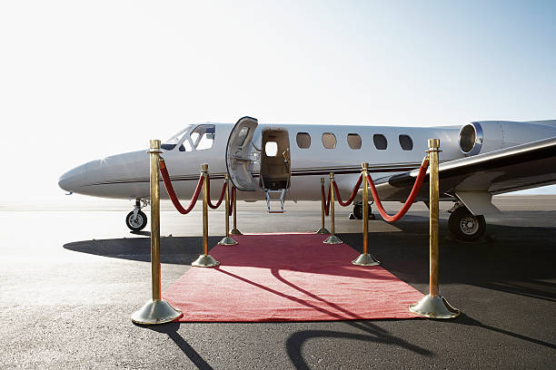 private airplane with red carpet - travel stock pictures, royalty-free photos & images